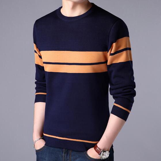 2019 Autumn Cotton Thin Men's Pullover Sweaters Casual Striped Knitted Sweater Men Brand Clothing