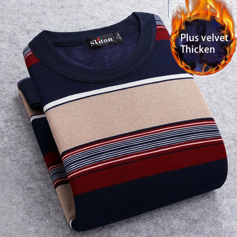 Autumn and Winter Sweater Round Neck Bottoming Shirt Plus Velvet Thick Knit Sweater Thermal Underwear Suitable for Young, Middle-aged and Elderly Men