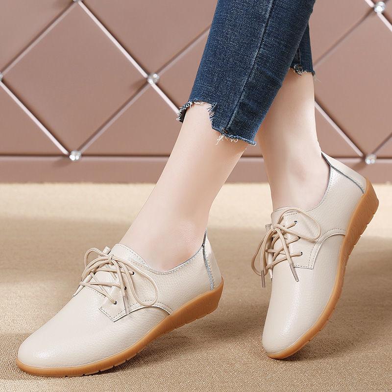 Flat Bottom White Shoes with Round Toe Non-slip All-match Women's Shoes Soft Soles Faux Leather White Shoes Light and All-match