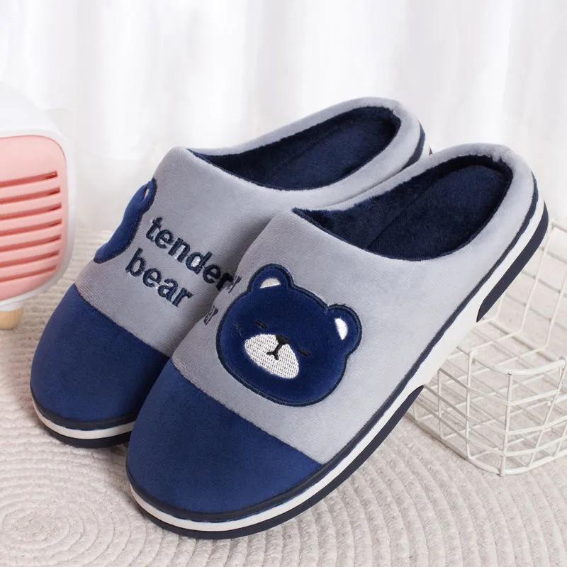 Winter Slippers Women Pink Plus Size Cotton Shoes Home Non Slip Slides Thick Fleece Warm Winter Men Slippers Black Blue