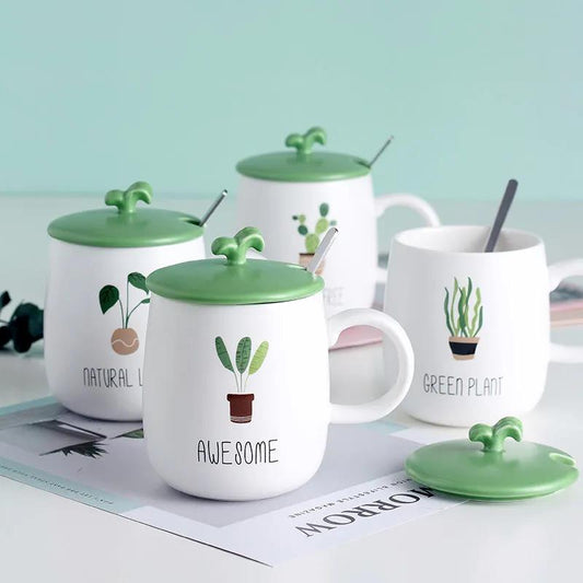 Creative Super Cute Cartoon Student Ceramic Cup Water Cup Cute Household Men and Women Mark Cup Milk Cup with Lid Spoon