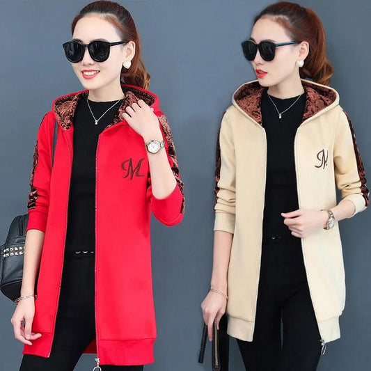 Women Casual Jacket Spring Thin Fleece Hooded Coat Boutique Slim Top Trendy Comfortable Windbreaker Long