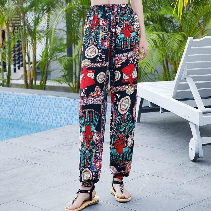 Ladies Casual Pants Wide Leg Bloomers Summer Loose Thin Trousers Fashion Trend Seaside Vacation Beach Pants