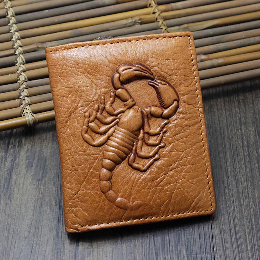 Genuine Leather For Man 3d Scorpion Pattern Retro Personality Male Short Wallet Card Holder Famous B