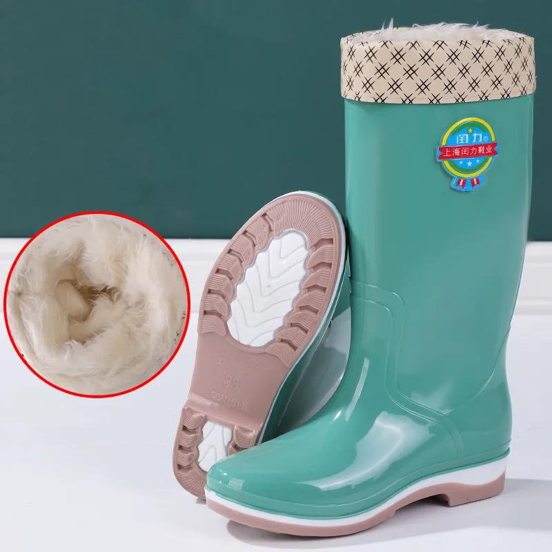 High Tube Ladies Plus Velvet Warm Rain Boots Wear-resistant Mid-tube Rain Boots Kitchen Non-slip Rubber Shoes Waterproof Work Shoes