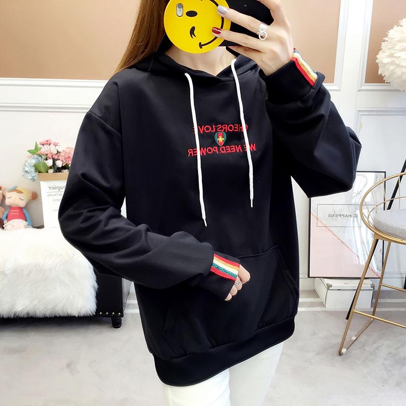 Spring and Autumn Sweater Cotton Women's Sweatshirt Wild Large Size Long Sleeve Warm Hooded Tops