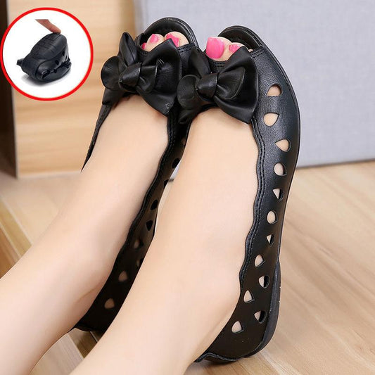 Leather Sandals Women Sandals Fish Mouth Single Shoes Slippers Women Non-slip Hole Shoes Leather Shoes Women Light and Soft