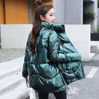 Disposable Glossy Short Down Down Cotton Jacket Women's Loose Stand-up Collar Cotton Jacket Bread Jacket Women's Jacket Trendy