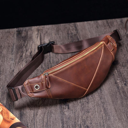 Waist Bag Men Large-capacity Soft Leather Mobile Phone Bag Chest Bag Sports Fitness Shoulder Bag