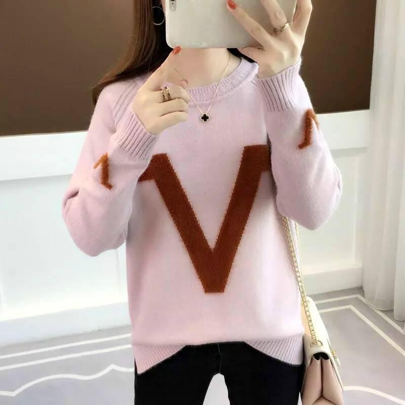 Thicken Sweater Female Autumn and Winter High Collar Loose Printed Sweater Long Sleeve Warm