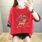 Chinese Style Embroidery Round Neck T-shirt Summer Loose Breathable Women's Tops Ladies Basic Tee Shirt