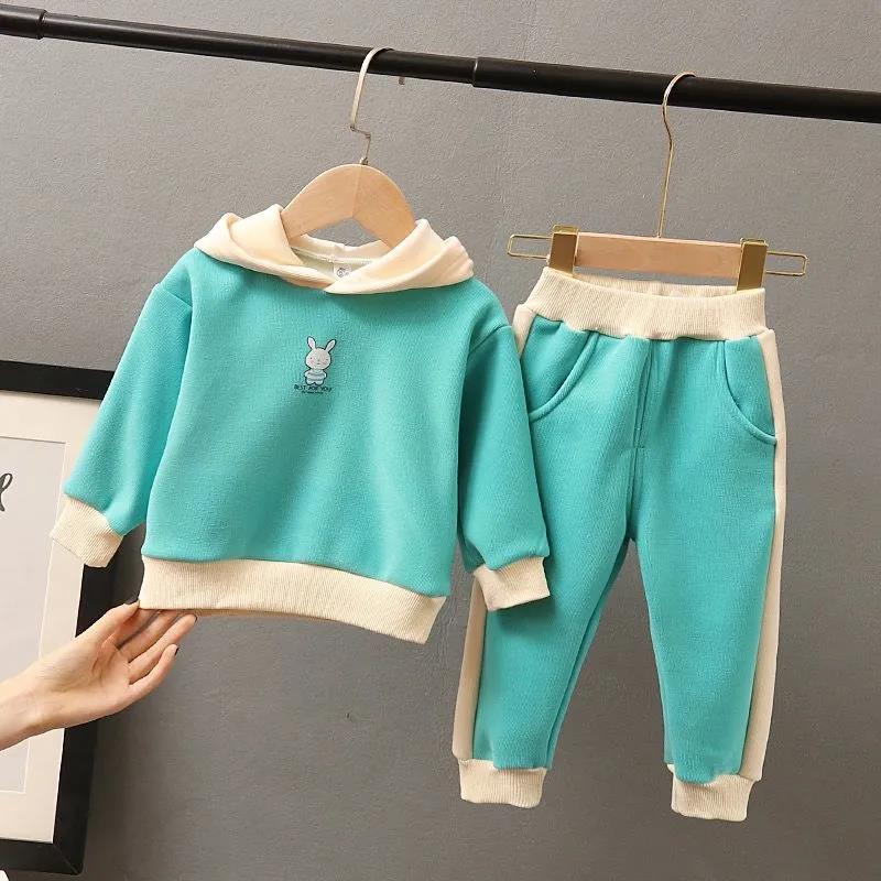 2021 Spring Fall Kids Clothes Baby Cotton Sports Hooded Sweater Shirt Pants Sets Children Kids Casual Suit