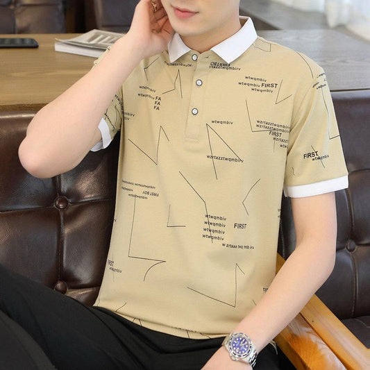 Summer Men's Short-sleeved T-shirt Lapel Cotton    Shirt Youth Trend Men's Clothing