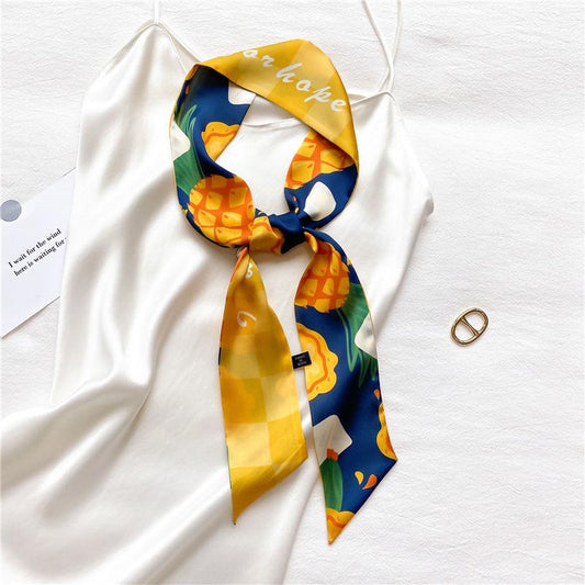 Long Silk Scarf Women Multifunctional Streamer Scarf Narrow Decoration Tied Bag Multicolor Printing Headband Student Party Beach Casual