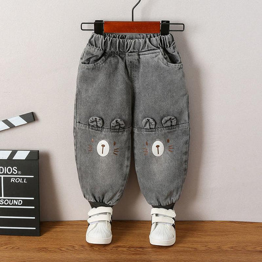 Children's Jeans Autumn Harem Pants Boys Girls Loose Pants Autumn and Winter Plus Velvet Outer Wear Casual Pants