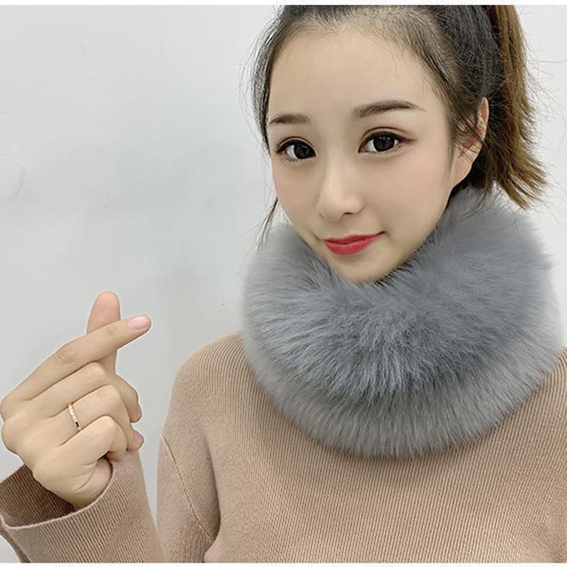 Female Korean Style Imitation Fox Fur Bib Fur Collar Scarf Thick Warm Faux Fur Bib Autumn and Winter Solid Fluffy Plush Neck Collar Round Wrap Shawl