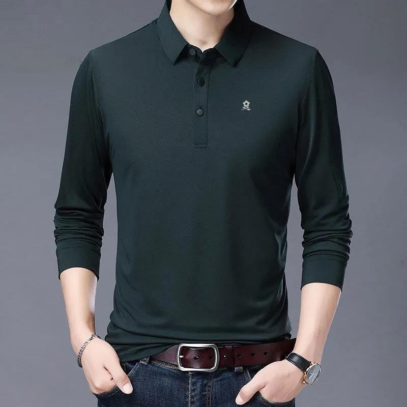 Long-sleeved POLO Shirt, Lapel Thin Bottoming Shirt, Business Casual Solid Color POLO Shirt, Suitable for Young and Middle-aged Men