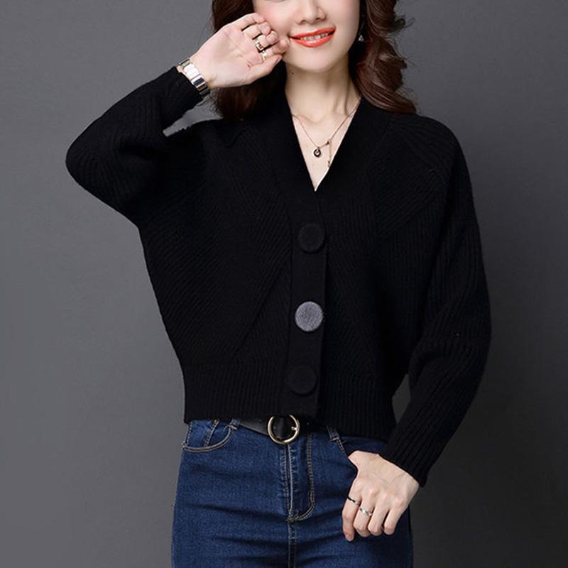 Spring and Autumn Short Knit Cardigan Long Sleeve V-neck Bat Shirt Long Sleeve Button Sweater Jacket