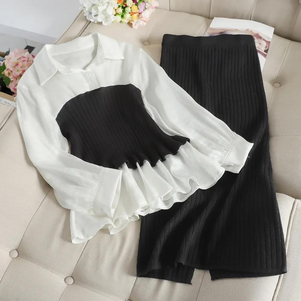 Two-piece Suit Women Autumn and Winter Korean Style Slim Fashion Knit Bottoming Sweater Skirt Student Suit