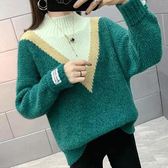 Women's Winter Casual Loose Half-high Collar Bottomed Sweater Autumn Thickened Sweater Large Size Knitted Pullover