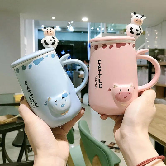 Cartoon Large Capacity Spoon with Lid for Men and Women Couple Cup Home Office Ceramic Mug Drinking Cup