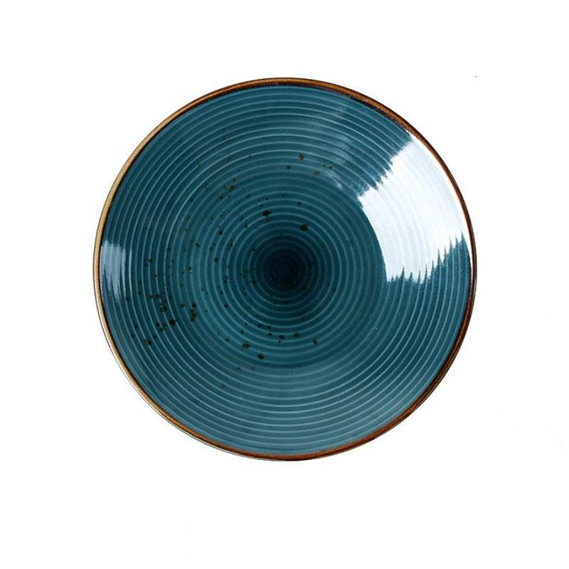 Nordic Style Simple Ceramic Plate Thread Pitted Household Dish Steak Plate Dark Green Salad Plate Disc