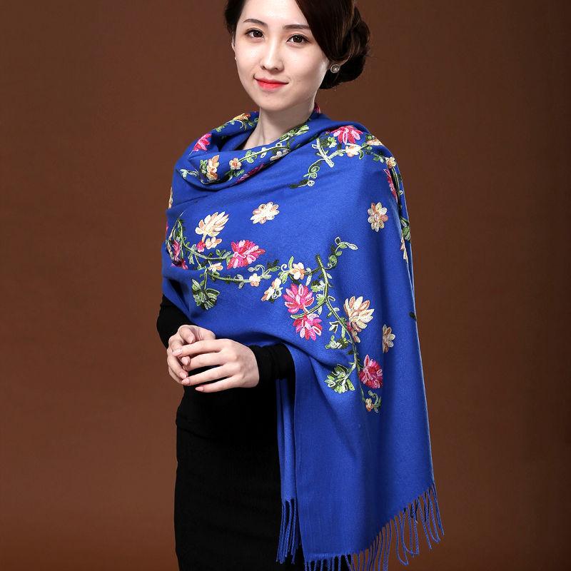 Red Embroidered Scarf Female Ethnic Style Thick Double-sided Warmth Shawl Dual-use Autumn and Winter Wild Long Section