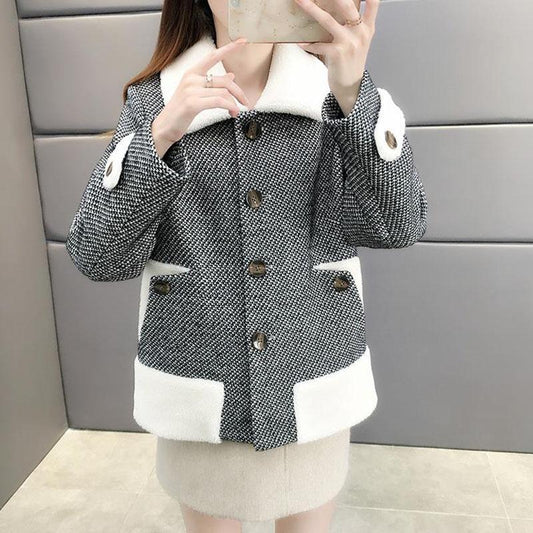 Autumn and Winter Women's Short Woolen Coat Loose and Thin Thick Ferret Coat