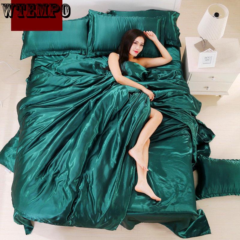 Four-piece Set of Wed Bed Set Pillowcase Couvre Lit Luxury Wrinkle Home Ptian Cotton Satin