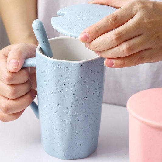 Water Cup Ceramic Mug with Lid Spoon Ins Wind Male and Female Students Home Creative Breakfast Coffee Cup Large Capacity