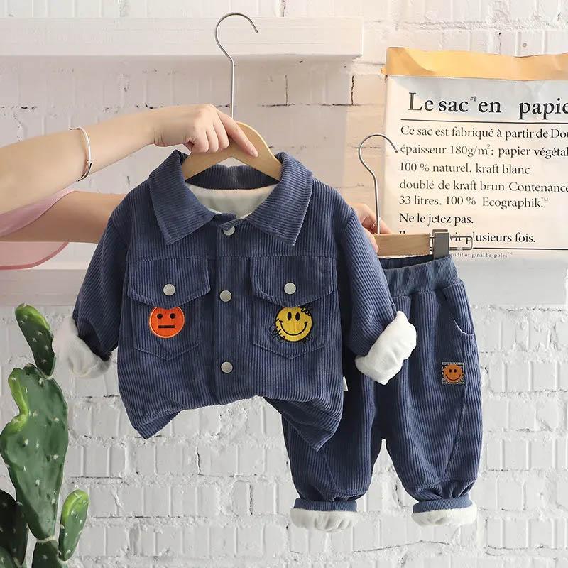 Spring and autumn thick suits cold and windproof cute self-cultivation all-match two-piece baby children's clothing Western embroidery two-piece set