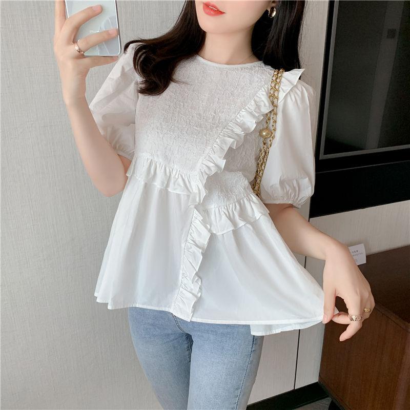 White Summer Short-sleeved Women's Design Sense Niche Fashion Casual Small Shirt Puff Sleeve Chiffon Top