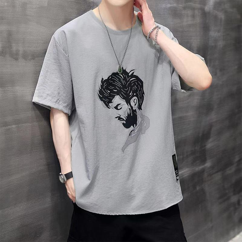 Men's Short-sleeved Summer New Ice Silk T-shirt Loose Print Student Half-sleeved