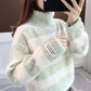 Women's Turtleneck Sweater Fuzzy Sweater for Women Loose Pullover Sweater Thicken Mink Fleece Sweater Outer Wear Mohair Sweaters