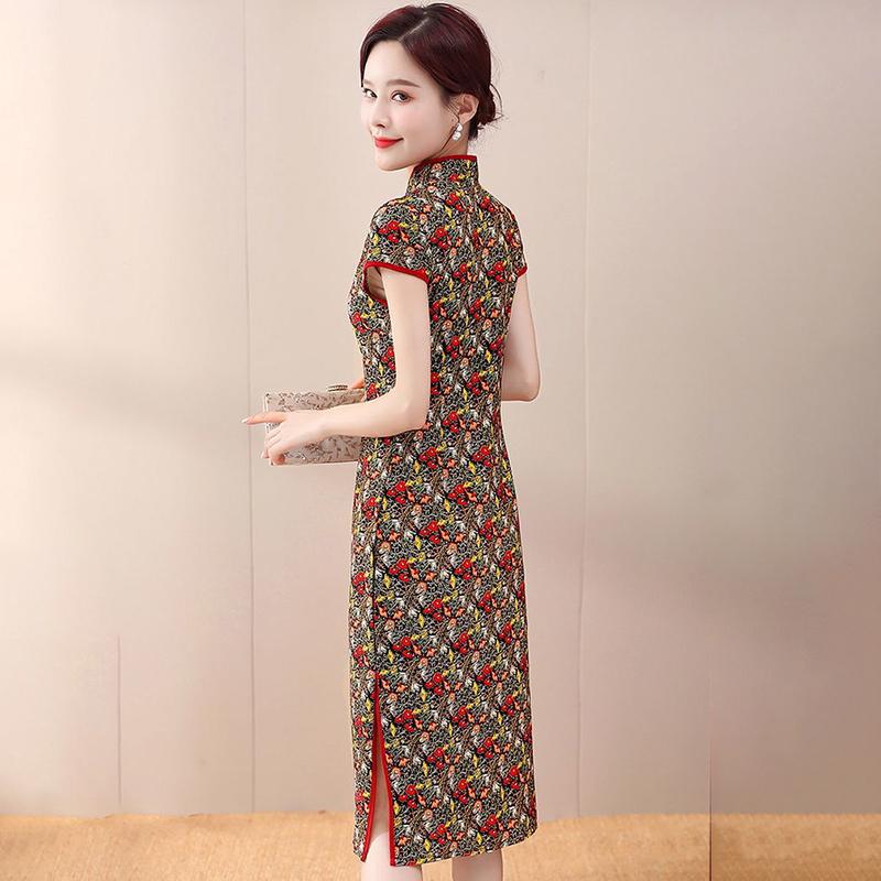 High-end Cheongsam Dress Fat Mother Covering Belly Loose Improved Version Dress Floral Ice Silk Cheongsam Women