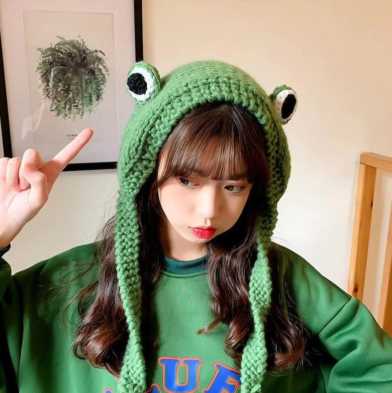 Frog Knitted Hat Adult Hat Solid Hip-hop Knitted Cap Costume Accessory Gifts Warm Winter Lovely Christmas