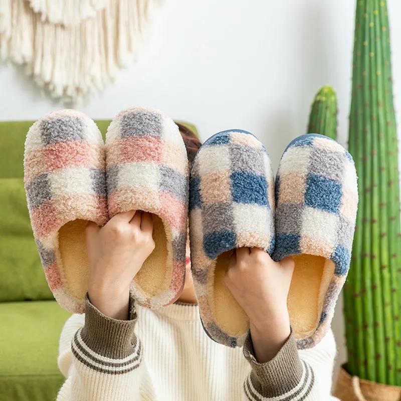 Autumn and Winter Pure Cotton Slippers Indoor Non-slip Soft-soled Shoes Warm Simple Plush Cotton Shoes