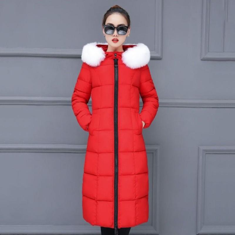 Winter Down Coat Women Fur Collar Warm Padded Jacket Long Black Fashion Plus Size Hooded Windbreaker Outerweaer Lady Thick Jacket and Coat