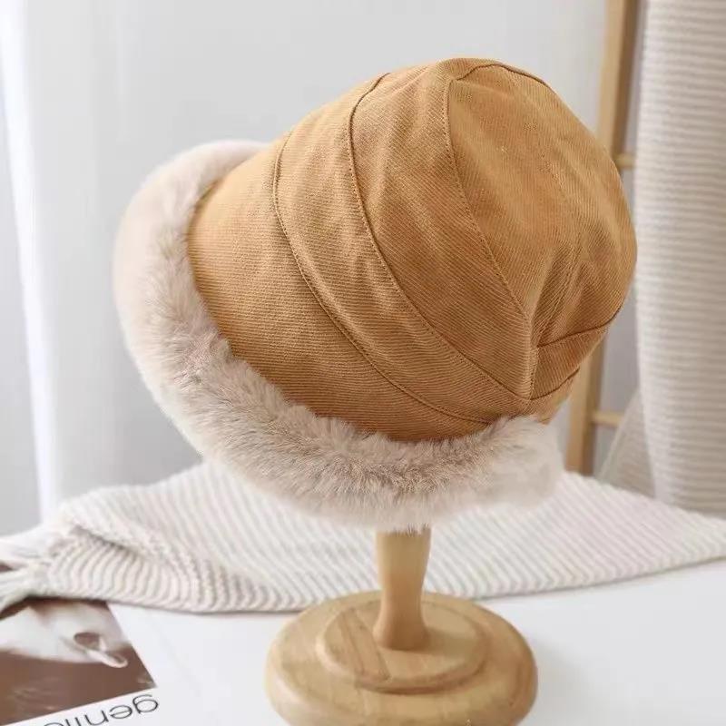 Winter Women's Thick Plush Basin Hat Korean Version of Solid Color Fisherman Hat Cold and Warm All-match Hat