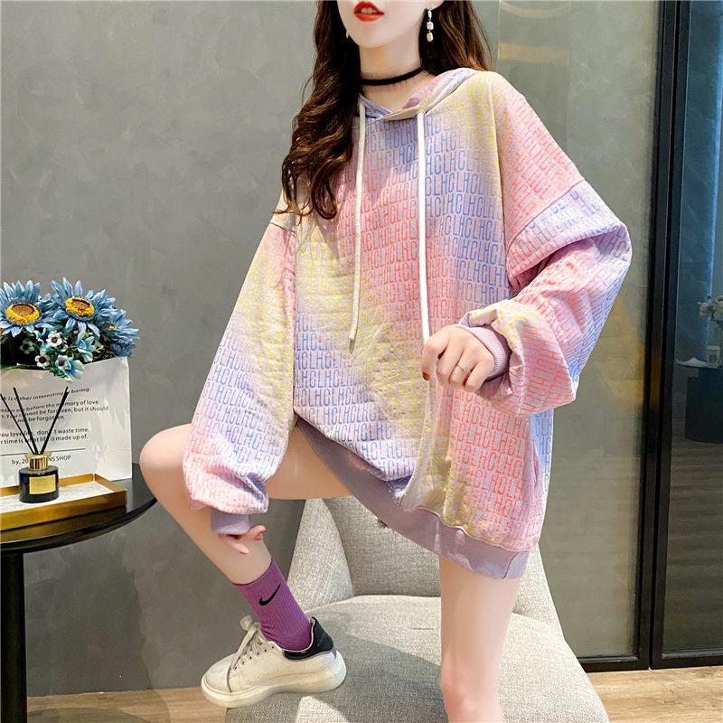 Korean Version of Loose Hooded Autumn Fashion Gradual Color Female Sweater Casual Loose Women's Top