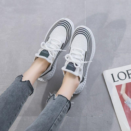 Reflective Flying Woven Sports Shoes Women Spring  Summer All-match Breathable Casual Shoes Korean Student Net Shoes Women