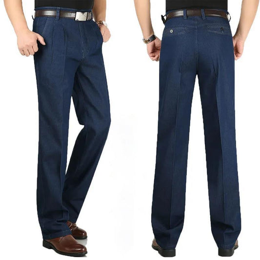 Thin Jeans Middle-aged and Elderly Trousers Men's High Waist Large Size Trousers Loose Straight-leg Pants