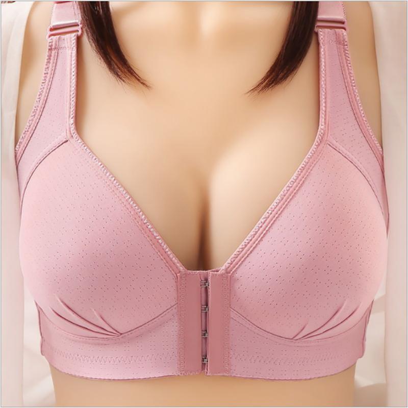 Women's Underwear Gathered Anti-sagging Large Size Front Buttoned Bra  Thin No Steel Ring Breathable and Soft