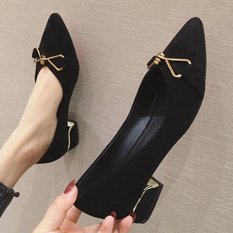 Summer Thick-heeled Pointed-toe Single Shoes Versatile Gentle Mid-heel Fairy Summer Ladies High-heeled Shoes