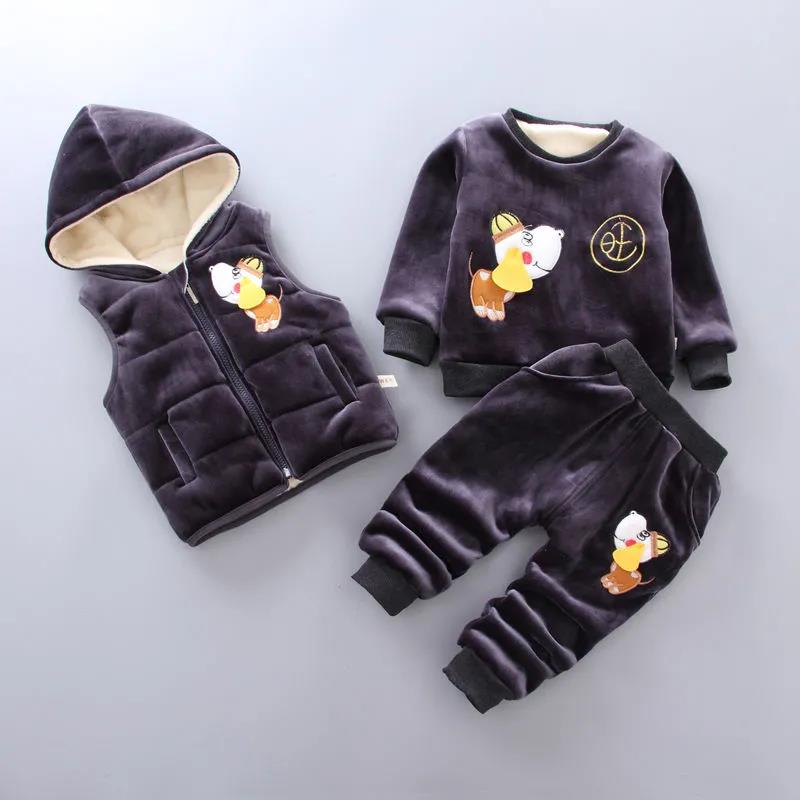 Children's Clothing Winter Clothe Thickening Baby Children's Cotton-padded Suit Three-piece Suit Boys and Girls Baby Clothes Plus Velvet Thickening