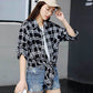 Bow Striped Retro Plaid Long Sleeve Shirt Women's Loose Large Size Mid Length Cardigan Shawl