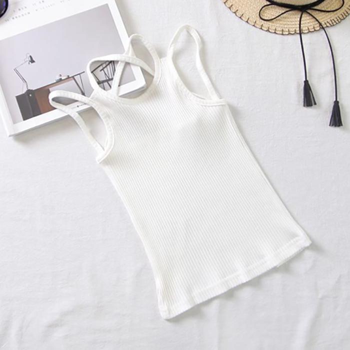 Summer Kids Cute Solid Color Vest Sling Backless Ventilation Top Sleeveless Tops Korean Style Slash Neck Slim Vest for Children Girls