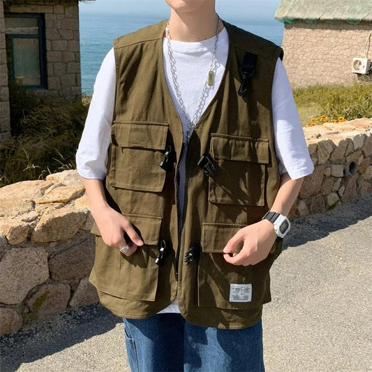 Men's Outerwear Japanese Fashion Brand Functional Tooling Multi-pocket Vest Vest Men's Outerwear