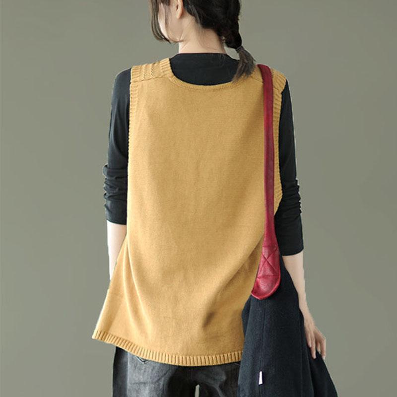 Literature and Art Retro Sweet Wind Hollow Knitted Woolen Waistcoat V-neck Pullover Ladies Sleeveless Waistcoat Jacket