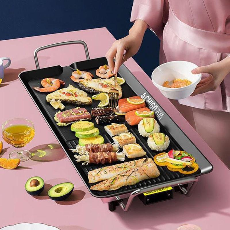 1400W Three-person Electric Grill Medical Stone Oven Flat Bottom Frying Pan BBC Machine Kitchen Supplies